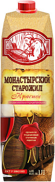 Плодовая алк.продукция Монастырский Старожил красное полусладкое 1 л